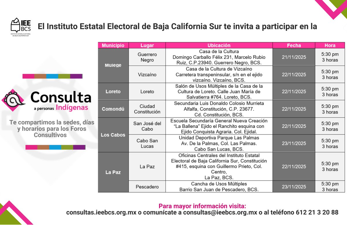 ieebcs's tweet image. El #IEEBCS se encuentra realizando las Consultas Previas, Libres e Informadas dirigidas a grupos de atención prioritaria. 

¡Ingresa a las convocatorias, infórmate, regístrate y participa!
consultas.ieebcs.org.mx/inicio