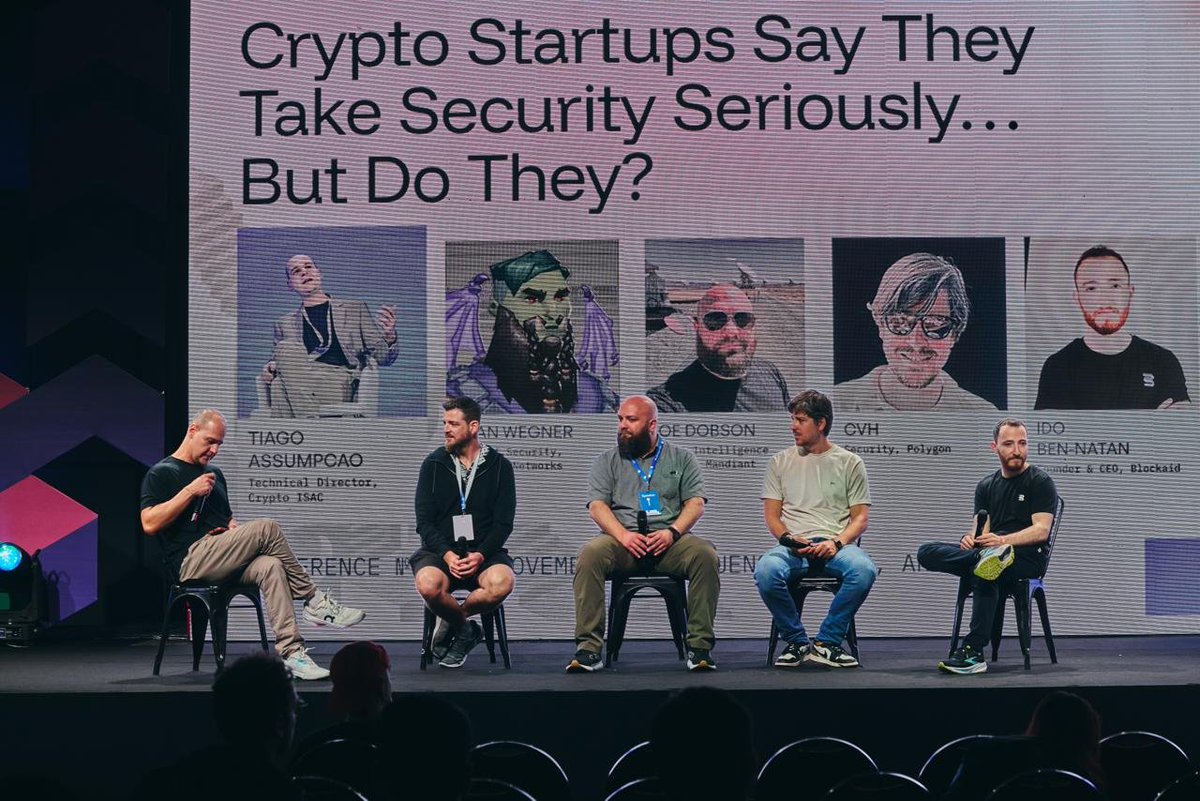 EFDevcon's tweet image. “You build a security team because as a startup you don’t want IT to be checking what email is phishing, you want them focused in the project moving forward.”

- @cvhessert from @0xPolygon

Don&apos;t miss more talks about security at the @summit_defi tomorrow in the Red Pavilion.