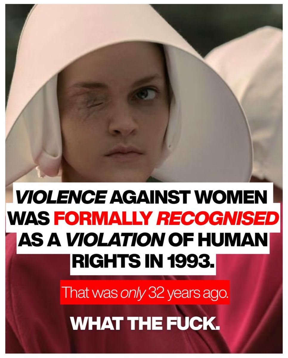 Ladynimeshab's tweet image. خشونت علیه زنان در سال ۱۹۹۳ به طور رسمی به عنوان نقض حقوق بشر شناخته شد.  
این فقط ۳۲ سال پیش بود.