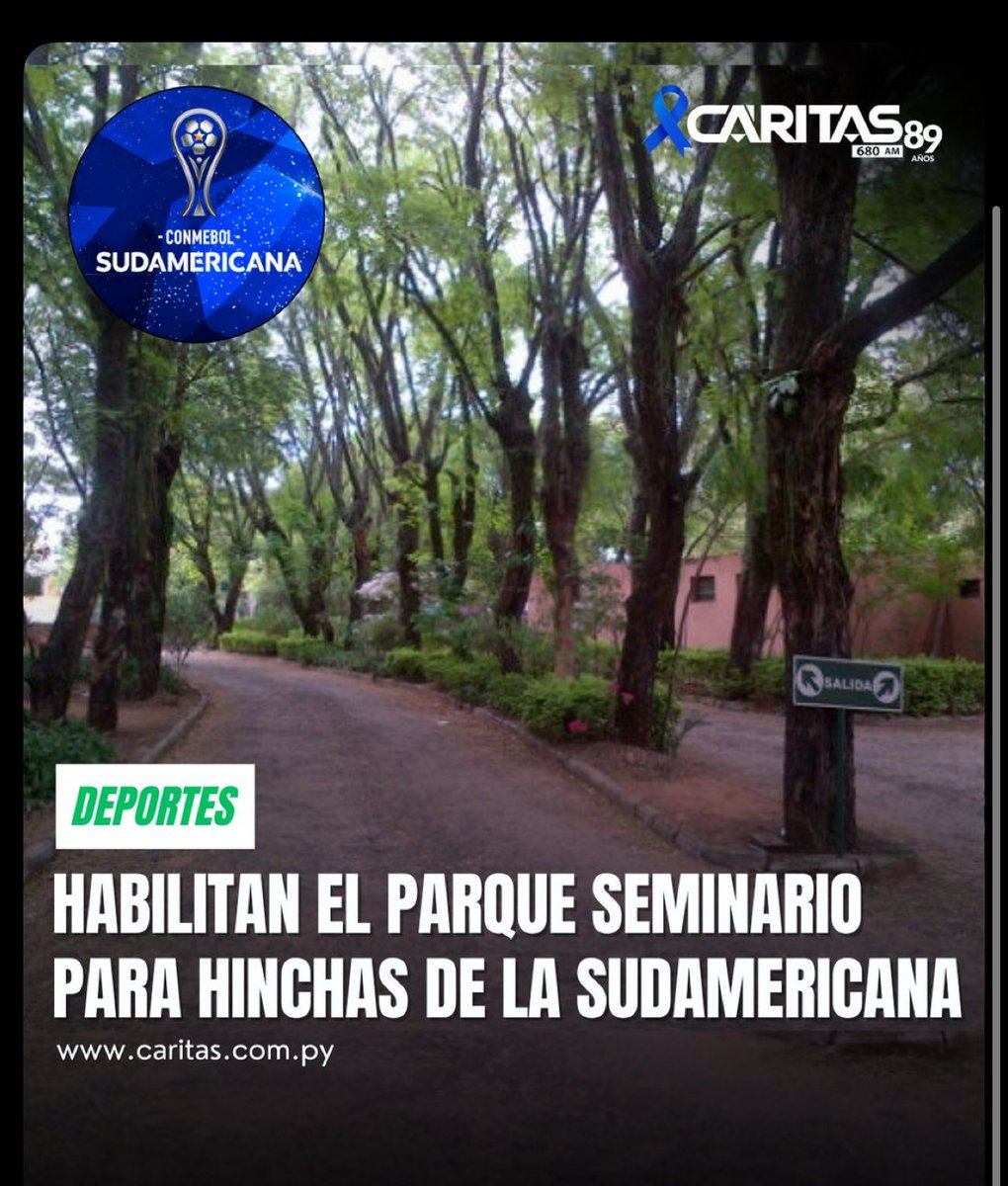 ATENCIÓN GRANATES🇱🇻🇱🇻🇱🇻🇱🇻

El Arzobispado de Asunción pone nuevamente a disposición el Parque Seminario para recibir a los hinchas que llegarán a la final de la Copa Sudamericana. El espacio funcionará como zona de camping gratuita, con acceso a sanitarios, energía eléctrica,