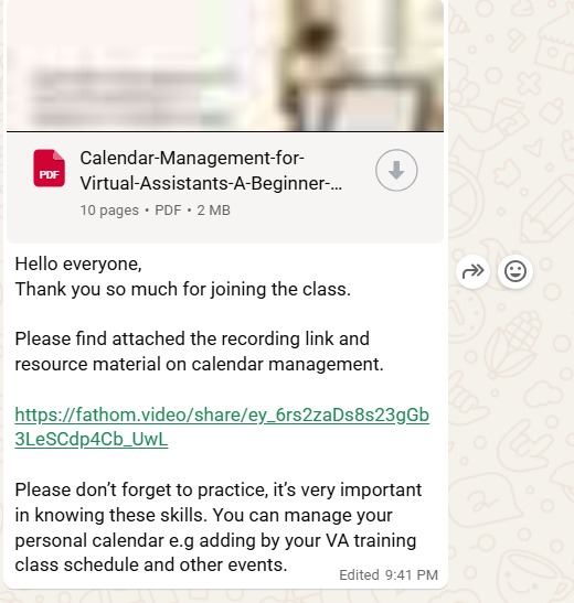 theglobalmarvie's tweet image. Day 5 ✅

Today’s class covered everything a newbie Virtual Assistant should know about Calendar Management and Timezones 🙌

A big thank you to @MaimunatAbidemi for being so articulate and delivering insights so intelligently ❤️

Let’s keep soaring! 🥂

#VirtualAssistant