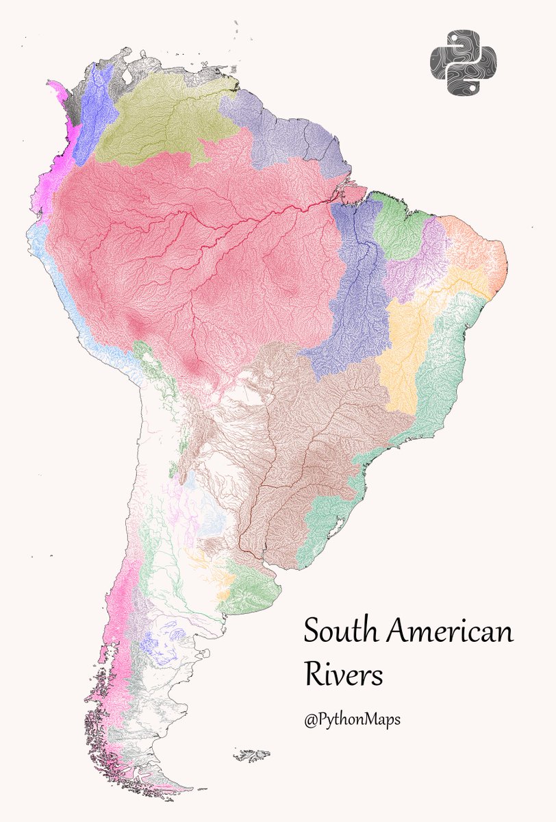 PythonMaps's tweet image. Day 20 of the #30DayMapChallenge - Water - Rivers of South America