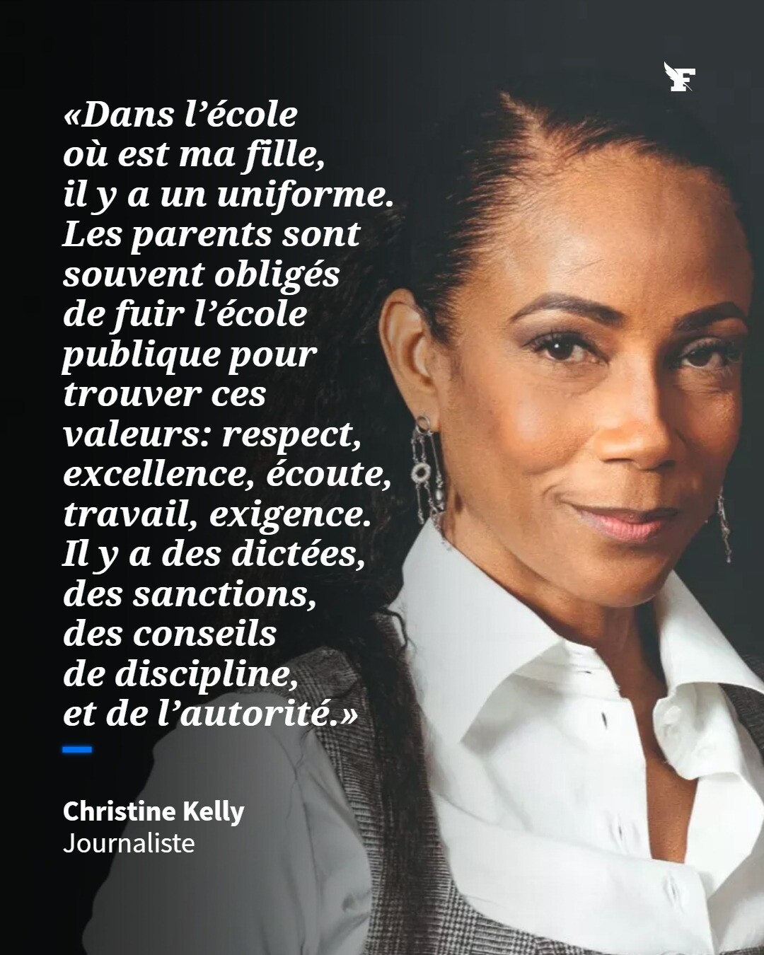 Christine Kelly défend les valeurs de l'enseignement privé et déplore l'état de l'école publique. →