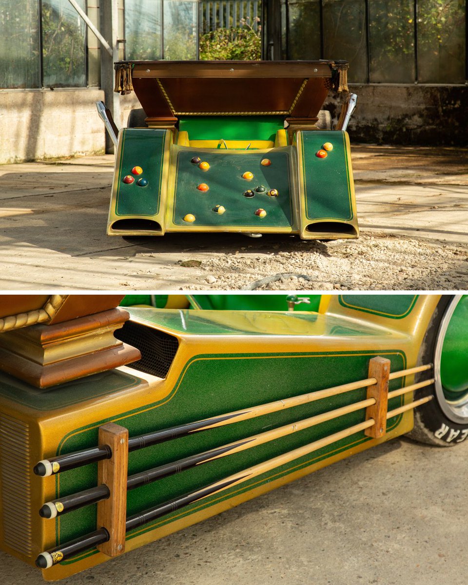 themanualguide's tweet image. Steve Tansy’s wild “Pool Hustler” hot rod is heading to auction. The wedge-shaped build features a fully functional pool table believed to be over 100 years old.

#stevetansy #hotrod #pooltable