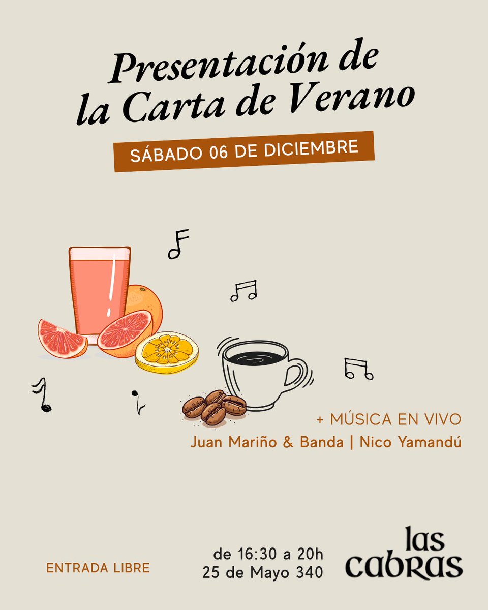 EY CIUDAD VIEJA!  🐐 Presentamos Cabras en el Café Las Cabras ☕

Próximo sábado 06 de diciembre, modo cafecito, detarde, entrada libre.. DALE!!

Cc: <a href="/sounduruguay/">Uruguay Sound</a> <a href="/UruguayRock/">Uruguay Rock</a> <a href="/AGADU_UY/">AGADU</a>