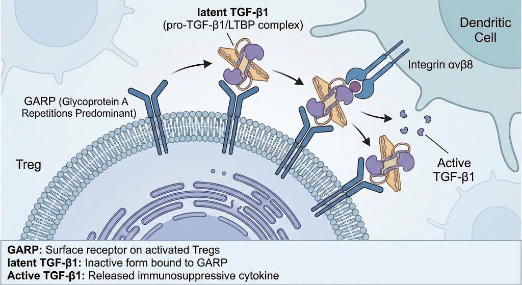 I got a bit emotional seeing this illustration from Nano Banana Pro, because it depicts one of our major discoveries from more than 15 years ago, &amp; it is a beautiful &amp; accurate illustration; NB Pro knew it all. 🥹

Prompt: “Draw an illustration of GARP biology for Tregs”