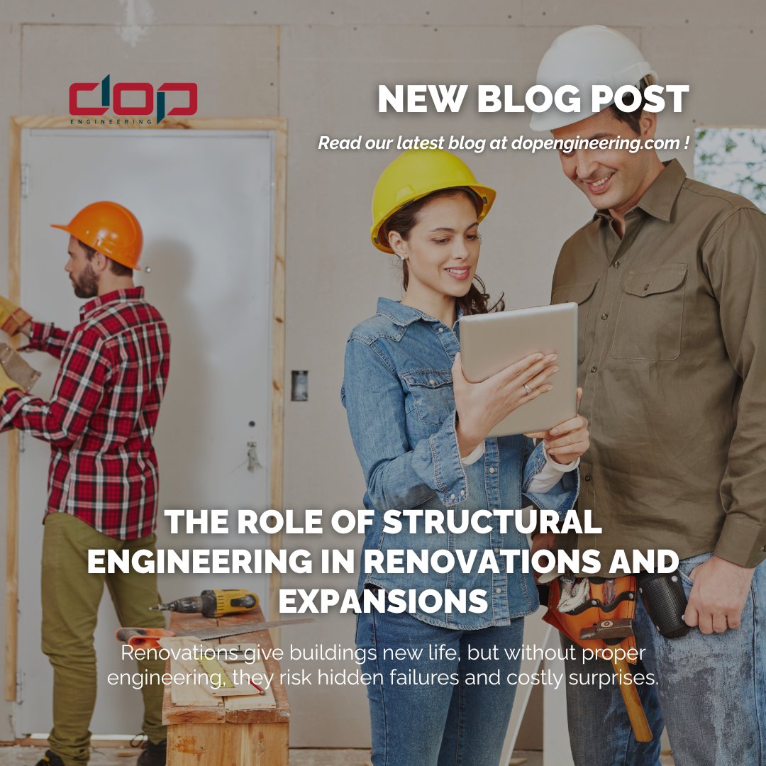 DOP_Engineering's tweet photo. Renovations and expansions aren’t just about design updates, they rely on solid engineering.

From evaluating existing structures to blending old with new, structural engineers make sure every project stands safe and strong. 🏗️✨

Read more in our new blog, now live on the site! https://t.co/UEDM8KEfVz