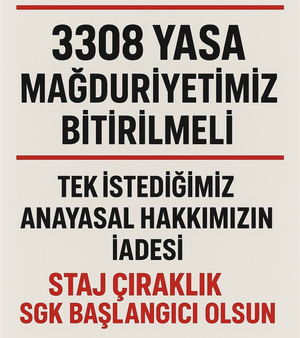 Staj-çıraklık sigorta mağduriyeti milyonları etkiliyor! Çocuk yaşta çalışanların özlük hakları yok sayılamaz. 
Yarım değil tam sigorta istiyoruz!
Sn.
<a href="/Akparti/">AK Parti</a>
<a href="/RTErdogan/">Recep Tayyip Erdoğan</a>
<a href="/dbdevletbahceli/">Devlet Bahçeli</a>
<a href="/tcbestepe/">T.C. Cumhurbaşkanlığı</a> 
<a href="/_cevdetyilmaz/">Cevdet Yılmaz</a>
<a href="/TBMMresmi/">TBMM</a>
Mesleki Eğitime Teşvik
#ÇırakStajyereTamSigortaŞart