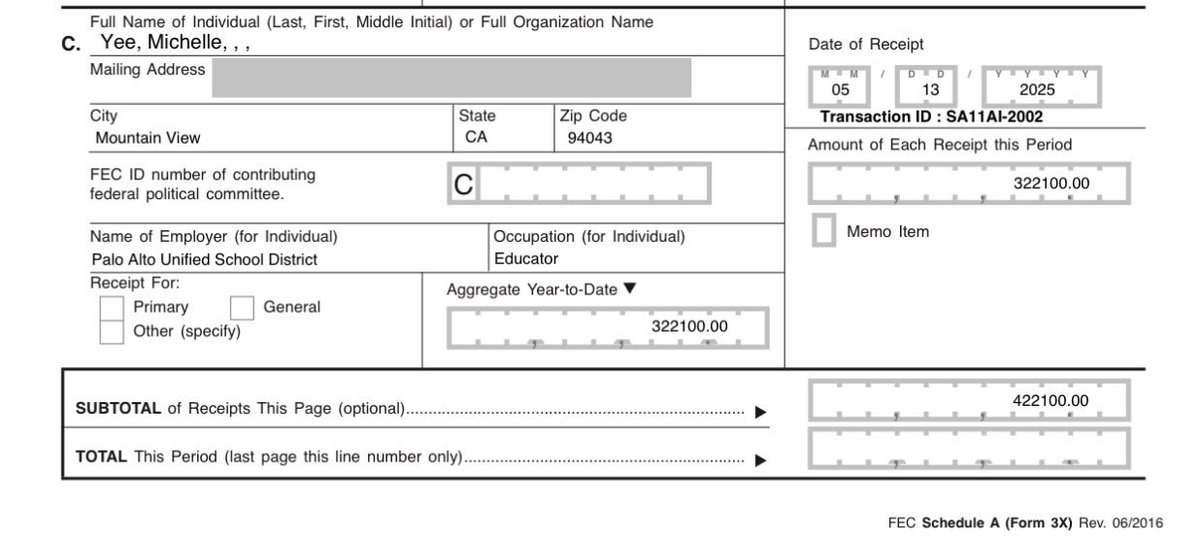 Michelle Yee, the wife of Jeffrey Epstein associate Reid Hoffman <a href="/reidhoffman/">Reid Hoffman</a> donated multiple times to Hakeem Jeffries <a href="/RepJeffries/">Hakeem Jeffries</a> and the DCCC <a href="/dccc/">DCCC</a> in 2025. 

FEC records also show that Yee listed LinkedIn’s now-closed office in Mountain View, California, as her address when
