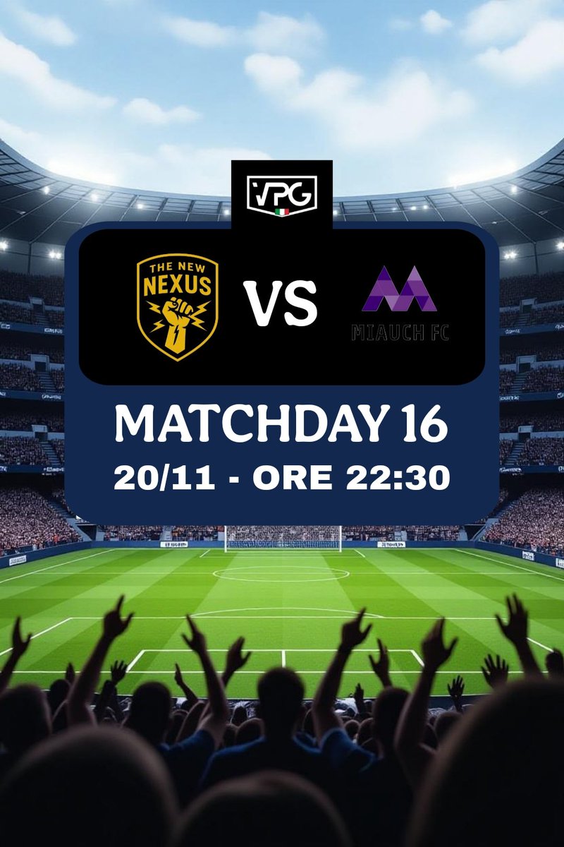 Stasera per il campionato <a href="/VPGItaly/">Virtual Pro Gaming Italy 🇮🇹</a> (S3) ci giochiamo i tre punti contro <a href="/MiauchFC/">Miauch FC</a>

In bocca al lupo a tutti!

#WeAreOne #JoinTheNexus