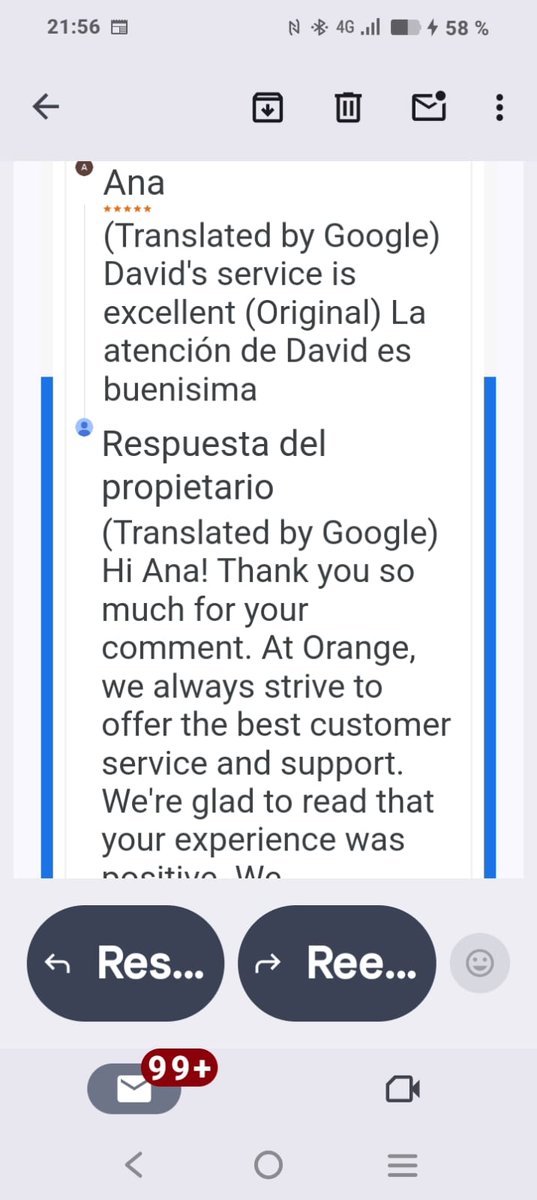 Hoy en <a href="/orange_es/">Orange España</a> a mi madre le ha pasado algo curiosisimo. 
Ella es 0 tecnologica, no usa google maps ni nada que se le parezca, y me he dado cuenta de que había escrito una reseña en google maps. 
Pues bien, se la había escrito él mismo, me he reido tanto. 
En fin...