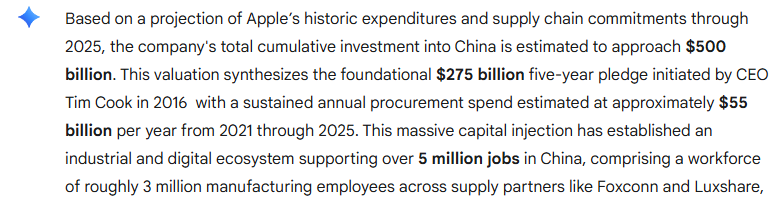 andrewmccalip's tweet image. We are not a serious nation.

We let a single company pour half a trillion dollars of manufacturing and jobs into China while we wring our hands about losing manufacturing.