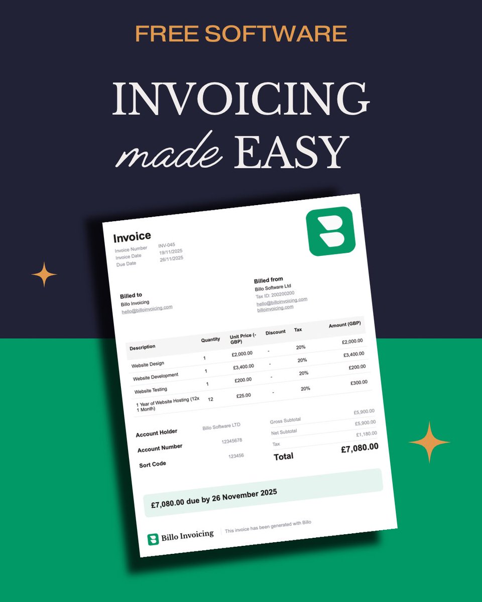 acertineflow's tweet image. Fed up of complicated spreadsheets?🥱

Billo makes invoicing easy! ✅

Free to use software straight from the web (no app download required!)

Ready to use templates with included payment links, for yours and your clients convenience!💸