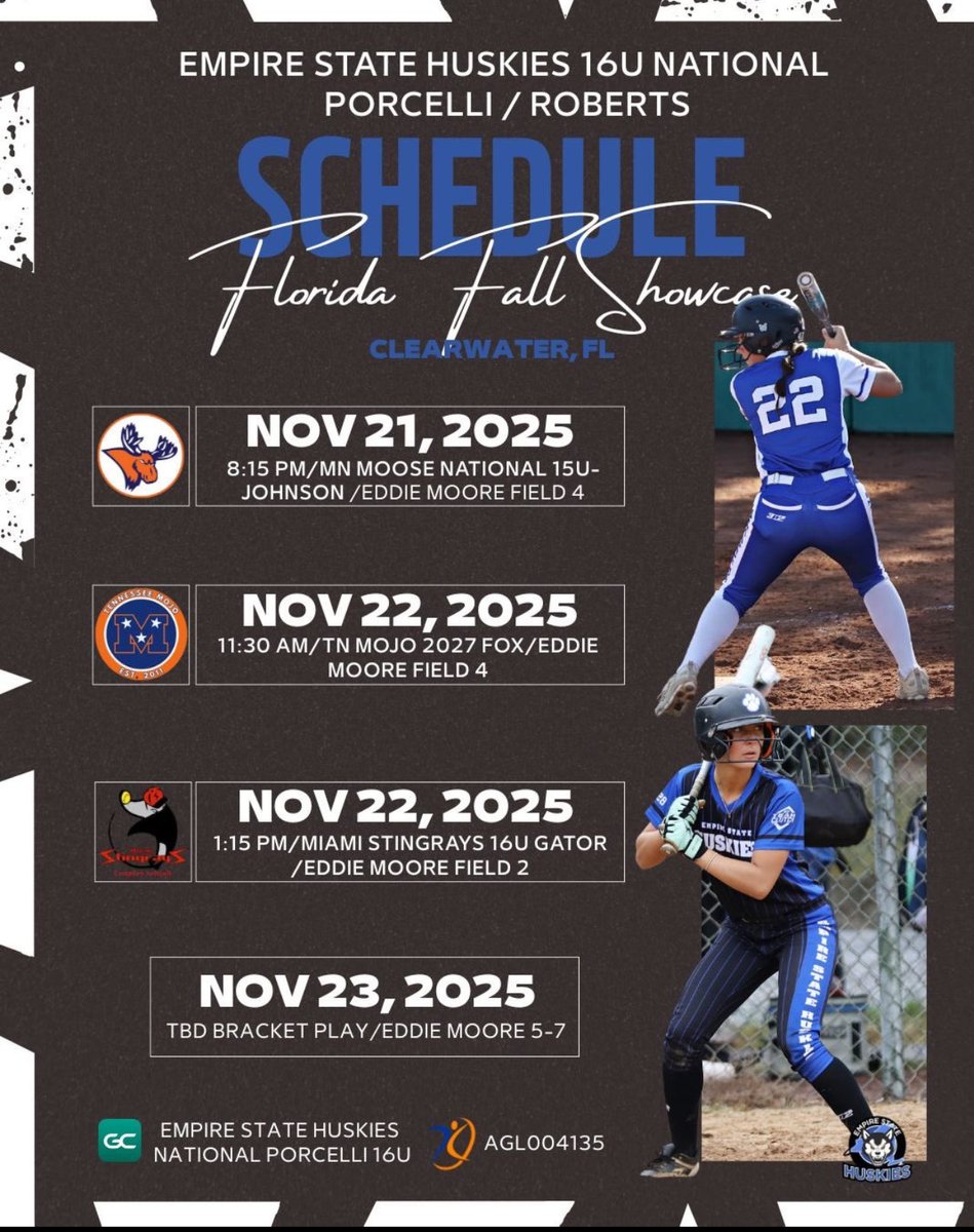 Ready to get on the field again with my team this weekend in Clearwater! 
☀️🌴🥎

<a href="/EStateHuskies/">Empire State Huskies</a> <a href="/ESH16UNational/">Empire State Huskies 16u National</a> <a href="/CoachJoeHuskies/">Joe Porcelli</a> <a href="/CoachPenny_OLY/">Penny Rosario Roberts</a> <a href="/Johnknopf10/">John Knopf</a> <a href="/3N2Sports/">3N2 Sports</a>