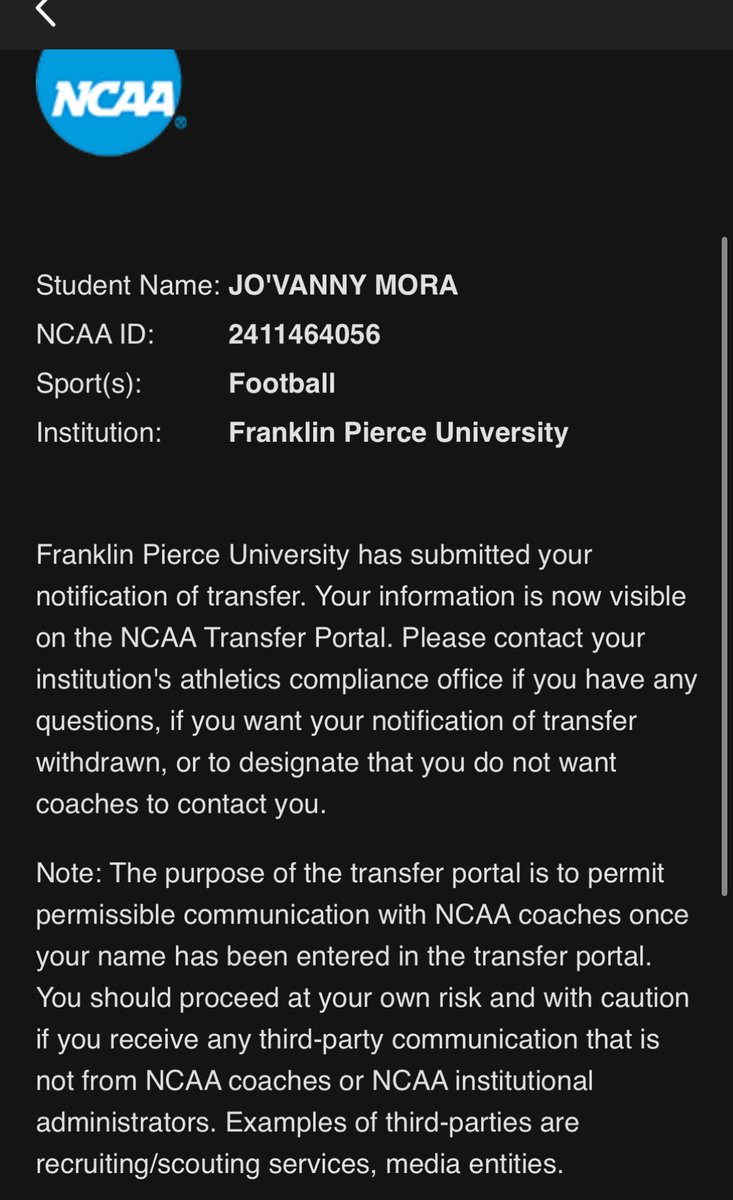 I'm officially in the NCAA transfer portal with 4 years of eligibility left!
