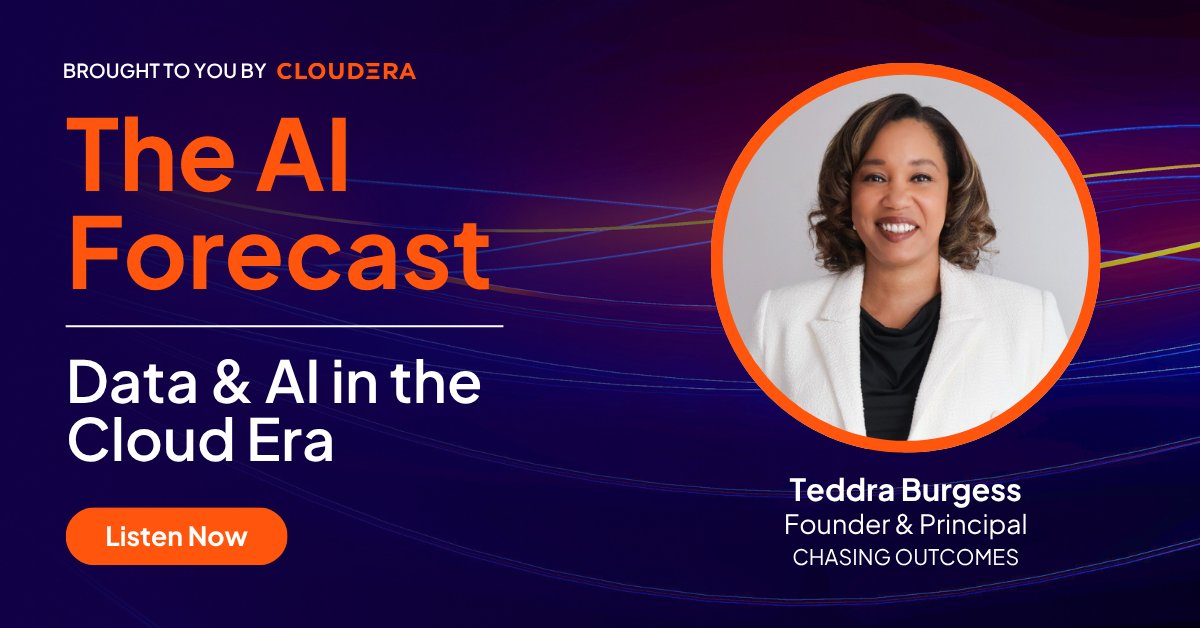cloudera's tweet image. Have you ever heard of an &quot;AI-anywhere&quot; culture? Guest Teddra Burgess explores this concept on #TheAIForecast and explains the lynchpin behind its success. Listen in for the full story: bit.ly/47RENBH