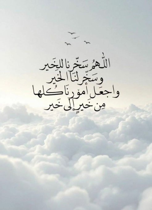 اللهم سخّر لنا من الخير ما تقرّ به أعيننا، وتطمئن به قلوبنا، وتستقيم به أيامنا. يا رب اجعل لنا من بركاتك نصيبًا واسعًا وفضلاً لا ينقطع. 🤍 #صباح_الخير 
#صباح_الخير_والسعاده_للجميع