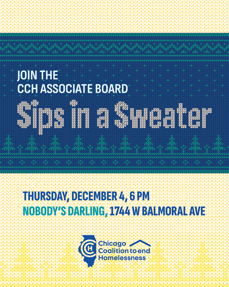Join CCH's Associate Board for community, cocktails, and holiday cheer. Your ticket includes two cocktails and light bites — and most importantly supports CCH's critical work. 📆 Thurs. Dec 4, 2025 @ 6 PM📍Nobody's Darling, 1744 W Balmoral Ave 🎟️ act.chicagohomeless.org/a/sips-sweater…