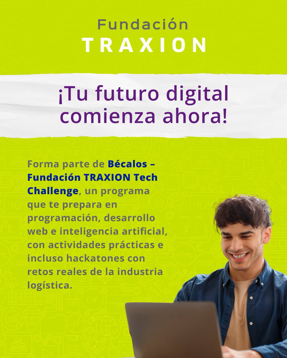 FTraxion's tweet image. 🚀 ¡Aprovecha la oportunidad! Abrimos una segunda fecha de inscripción para Bécalos – Fundación TRAXION #TechChallenge, un programa que te prepara en programación, desarrollo web e inteligencia artificial, con actividades prácticas e incluso hackatones con retos reales de la…