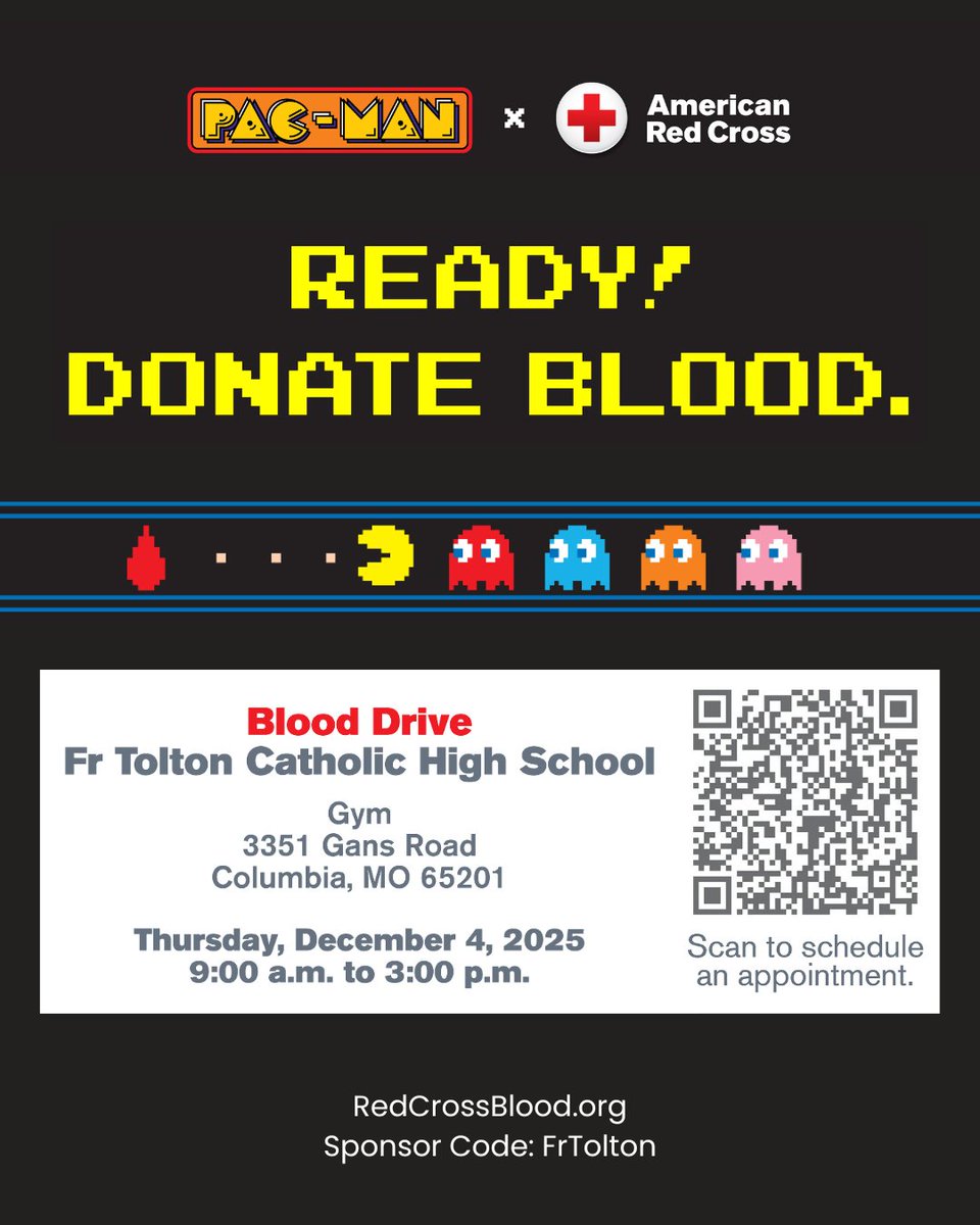 This Advent, give a simple gift of hope.
Tolton’s Winter Blood Drive is Dec 4, 9–3, with @AmericanRedCross. Every donation gives more than blood — it gives families more moments together.
Sign up: RedCrossBlood.org (code: FrTolton)