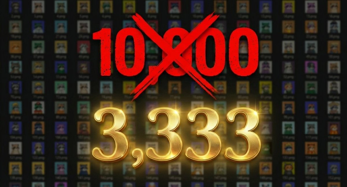 🚨 SUPPLY UPDATE: 10,000 ➔ 3,333

We decided to cut the supply. Quality > Quantity.

We are building an Ecosystem and a Game, not just a PFP. To protect our early supporters and increase value for every holder, we are burning the remaining supply.

🔒 Genesis Supply: 3,333
⚡️