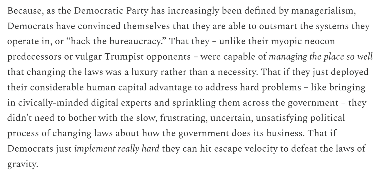 Passing a law to fix a system is hard, but it really is the only way to do state capacity right

If major project after major project across multiple administrations has a slow and disappointing implementation, even the most cracked managers in the world couldn't do it right