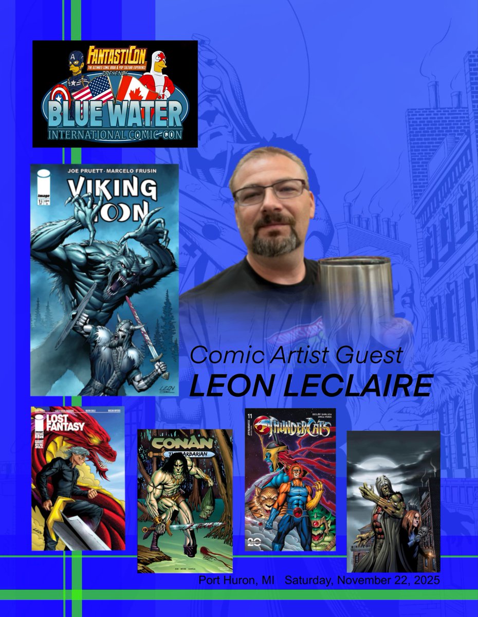 FantasticonShow's tweet photo. The Bluewater Comic-Con Welcomes the addition of national comic book artist Leon LeClaire to our show in Port Huron, MI., this Saturday, November 22.

Leon is best known for his work at Image Comics with the Thundercats, Viking Moon, and Lost Fantasy.

https://t.co/xSRU9GPIeR https://t.co/hIlPpKW9aS