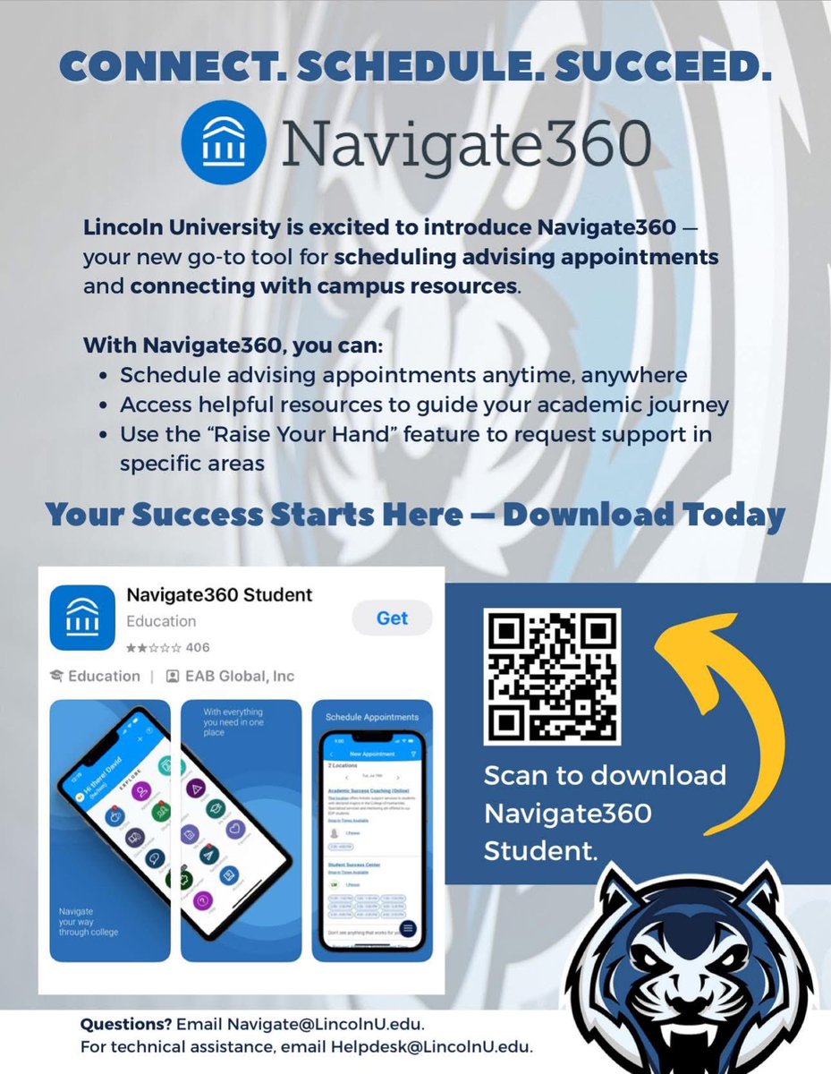 LUBlueTigers's tweet image. 📘💬 Blue Tigers, if you need support with advising, academics or wellness, Navigate360 has you covered. It&apos;s your all-in-one hub to stay on track and feel supported every step of the way. 

🔗 Learn more: tinyurl.com/bntp3bm2 
#Navigate360 #CampusResources #LUMO
