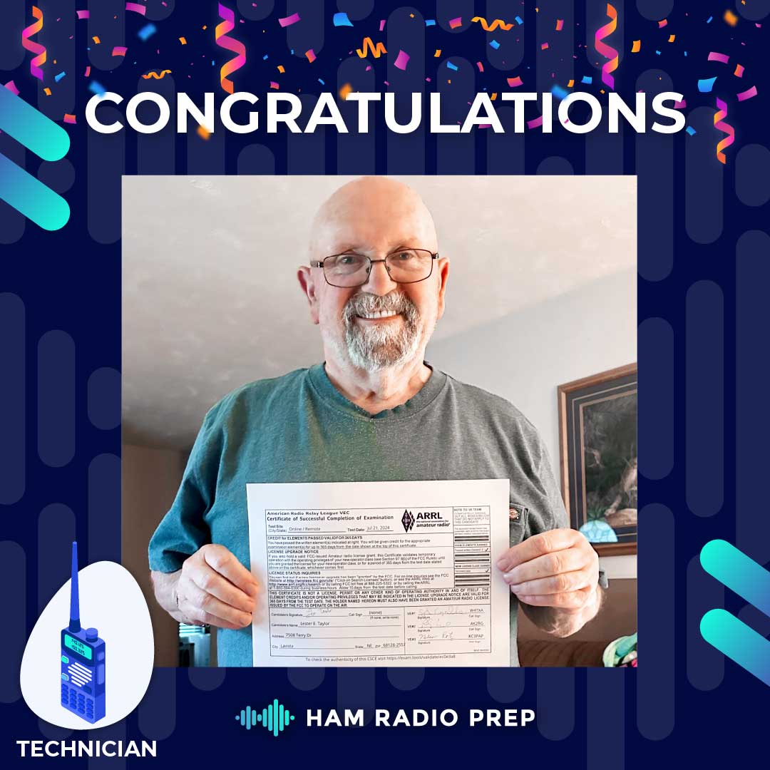 HamPrep's tweet image. 🚀 Big congratulations to Lester from #Nebraska for earning his #FCC Technician Class #HamRadio license! 🎉📡

Lester got licensed for emergency communications, hobby enjoyment, DIY projects, drone use, public service, and offroading — talk about a full-spectrum radio operator!…