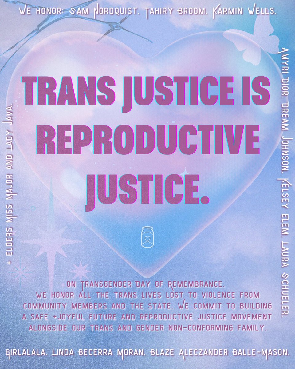 ARC_Southeast's tweet image. On #TransDayOfRemembrance, we honor our fallen trans family by committing to fighting like hell for trans liberation. #ReproductiveJustice and trans liberation are intertwined and inseperable! 💙🤍🩷