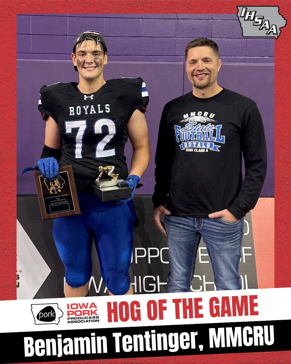 Your <a href="/IowaPork/">Iowa Pork Producers</a> Hog of the Game for Class A: Benjamin Tentinger, MMCRU. 🐷🏈

Congrats to Benjamin for his outstanding performance creating opportunities for his teammates!