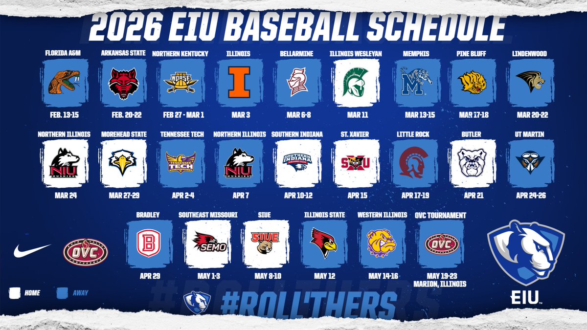 EIU_Panthers's tweet image. The @EIU_Baseball team has released its 2026 schedule which begins on the road on Feb. 13 at Florida A&amp;amp;M

Panthers home opener is March 11 against Illinois Wesleyan

Home OVC series on March 27 vs Morehead State

Schedule⚾️🗓️👀⬇️
eiupanthers.com/news/2025/11/2…