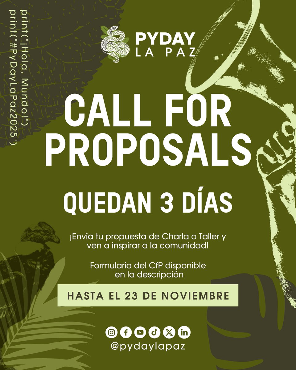 pydaylapaz's tweet image. ¿Tienes una herramienta, proyecto o idea que quieras compartir con la comunidad en el #PyDayLaPaz2025? 🎤🚀
👉 Postula con una charla o taller ingresando a:
🔗 talks.pylapaz.org/pyday-la-paz-2…