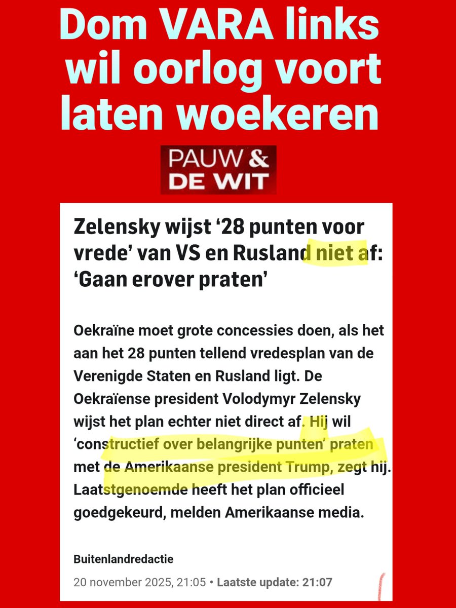 Aan het linkse bubbeltafeltje van #bnnvara bij #pauwendewit denkt men het beter te weten dan Amerikaanse en Russische diplomaten. #Zelensky gaat gewoon naar #Trump om het plan te bespreken. Links NL wil liever oorlog voeren en nog meer slachtoffers. De EU typjes bijten in 't stof