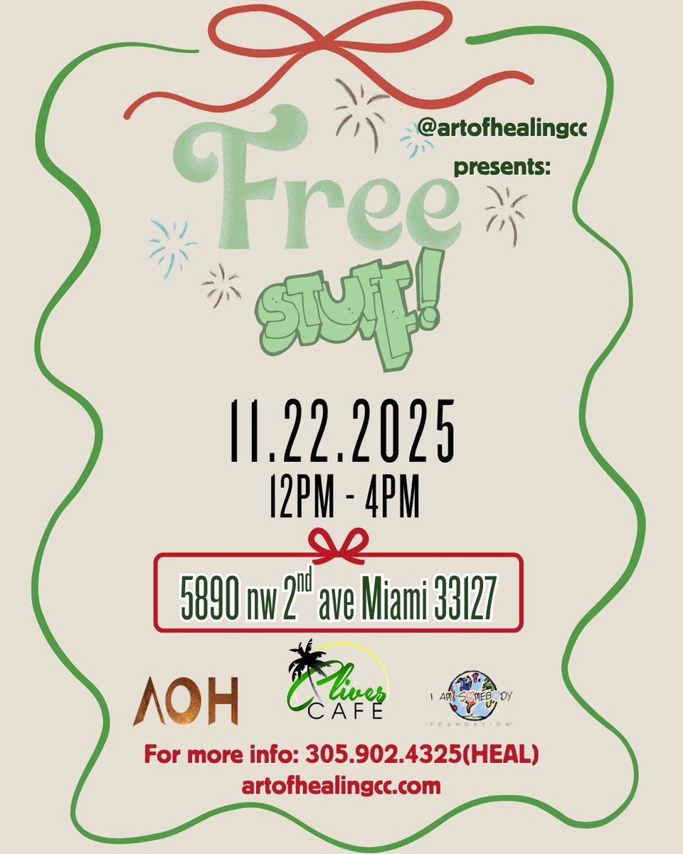 artofhealingcc's tweet photo. Tell a friend to tell a friend we are giving away some amazing items this Saturday at @ClivesCafe in Little Haiti #freestuff #community https://t.co/2WDk3NyV3E