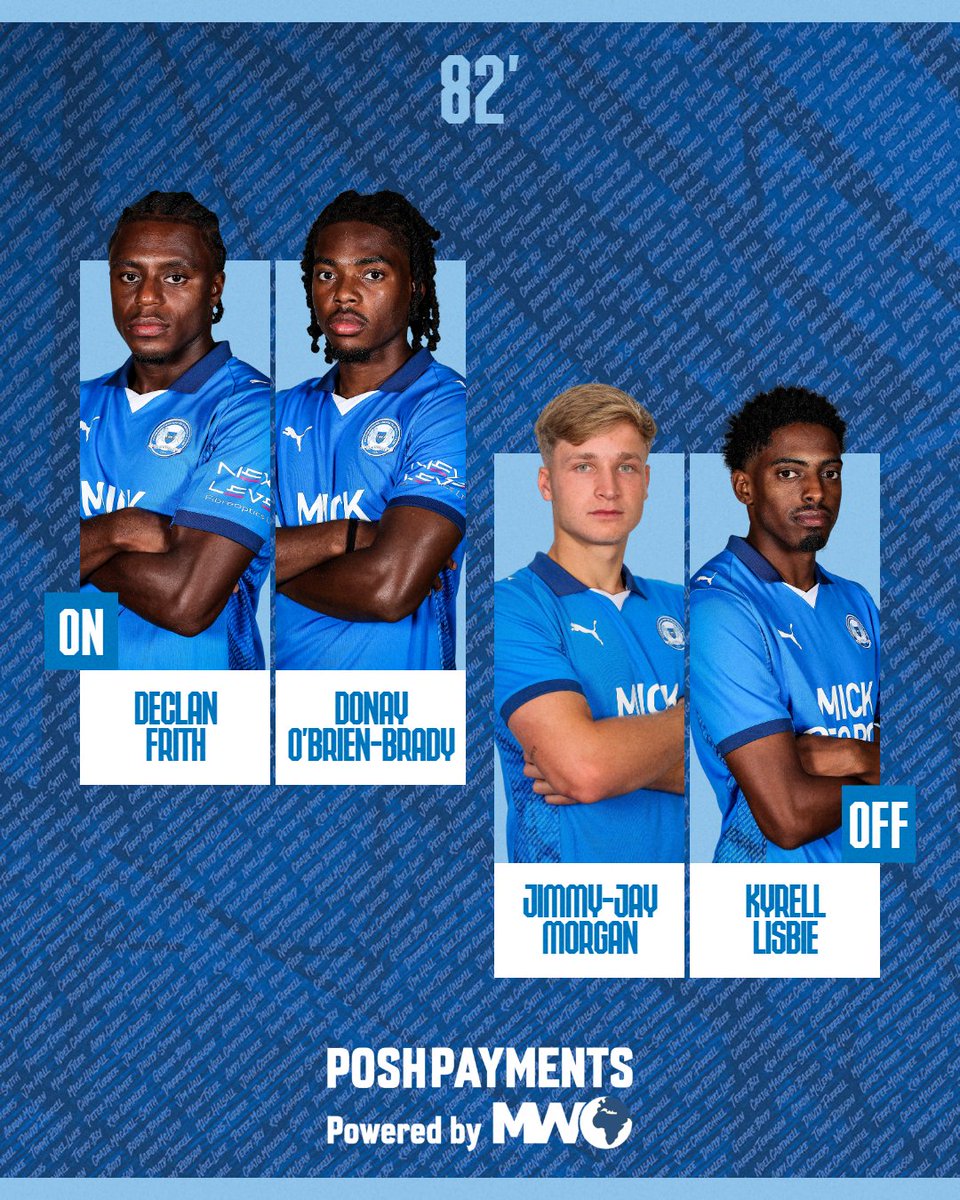 82' - Two more Posh changes.

Substitutions brought to you by <a href="/ModernWorldBus1/">Modern World Business Solutions</a>

🎩 3-0 🟢 | #pufc