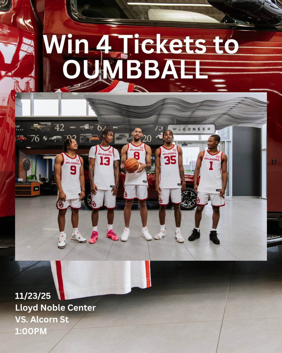 FowlerAuto's tweet image. Want to win 4 tickets to OU Men’s Basketball this Sunday vs Alcorn State? Share this post to your story and fill out the link below for your chance to win! 🏀🔥forms.gle/ck8nUP2siBgrD4…
#Fowler #FowlerAuto #Auto @fowlerauto
