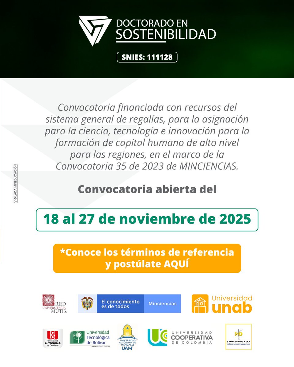 Explorar soluciones para un país más sostenible también empieza por formarte al más alto nivel.

Si tu proyecto de vida implica investigación, impacto real y liderazgo en sostenibilidad, este doctorado puede ser el siguiente paso. Detalles 👉: bit.ly/4rcwQhY