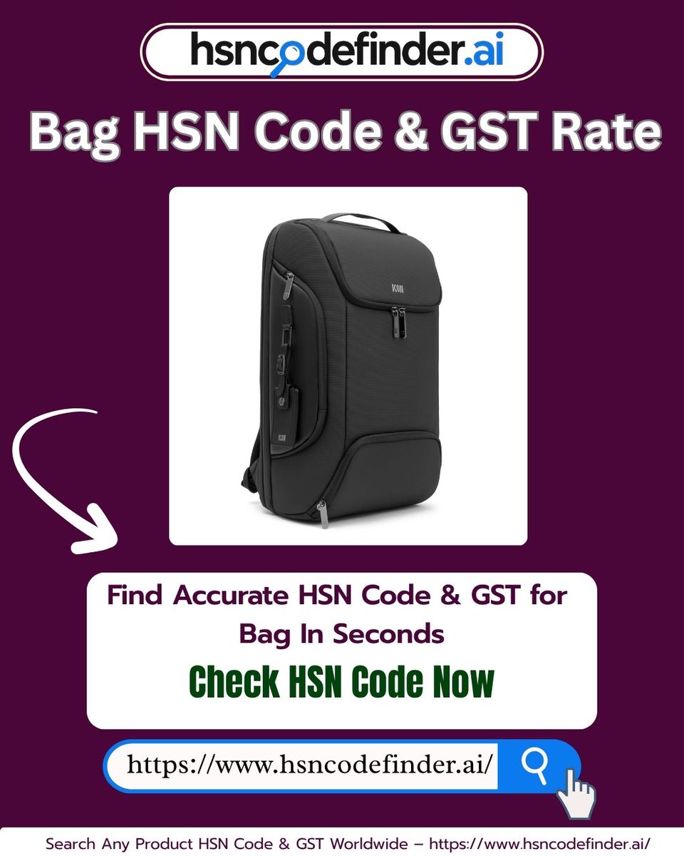HSNCodeFinder's tweet image. Bag HSN Code Quick Find 🎒

Locate the correct HSN code for all types of 
bags.
Smooth billing for retailers and wholesalers.
👉Visit Now :- hsncodefinder.ai

#baghsncode #retailtrade #productbilling #gstready #hsnlookup #hsncodefinder