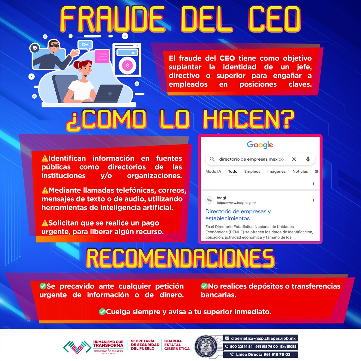 CiberneticaChis's tweet image. 🚨 Delincuentes mediante llamadas 📲 usurpan la identidad de directivos ⤵️ 💸
#CybersecurityAwarenessMonth
#MesDeLaCiberseguridad
#ciberseguridad #cybersecurity
#SecretaríaDeSeguridadDelPueblo
#GuardiaEstatalCibernética
#HumanismoQueTransforma