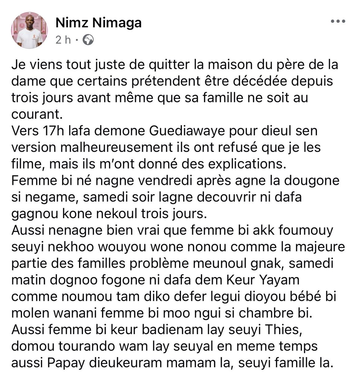 Koulen bayi niouy expliquer
Gni bilay ay mbam lagn …
Donc vendredi wowougnouko rer
Samedi ndekiwoul, agnoul