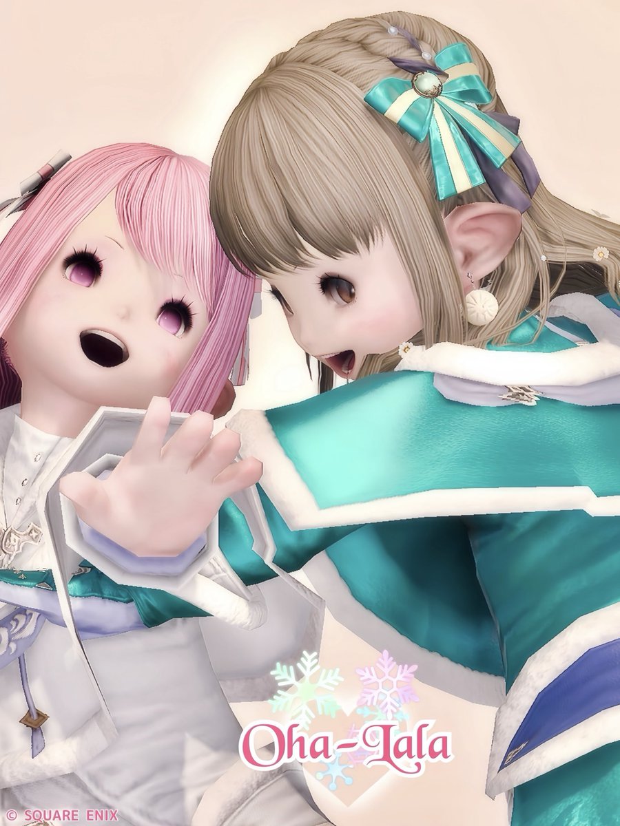 (*´∇｀*)おはララですっ🎀
💚あーたんの肉まんイヤリング😍可愛いきゅ〜🎶

🌼お耳もほかほか♨️美味しいニュース聞けますように✨🍀
　#おはララ #ララフェル #FF14 #ふたりはみにあい