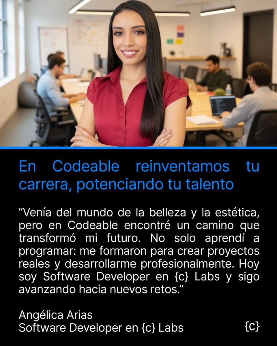 codeable_la's tweet image. De un cambio radical a una carrera que lo transformó todo. ✨

Angélica descubrió en Codeable un camino que potenció su talento y la llevó a convertirse en #SoftwareDeveloper 👩🏻‍💻

Tú también puedes dar el paso hacia tu próxima gran oportunidad. 🚀

#Testimonio #Programación #IA