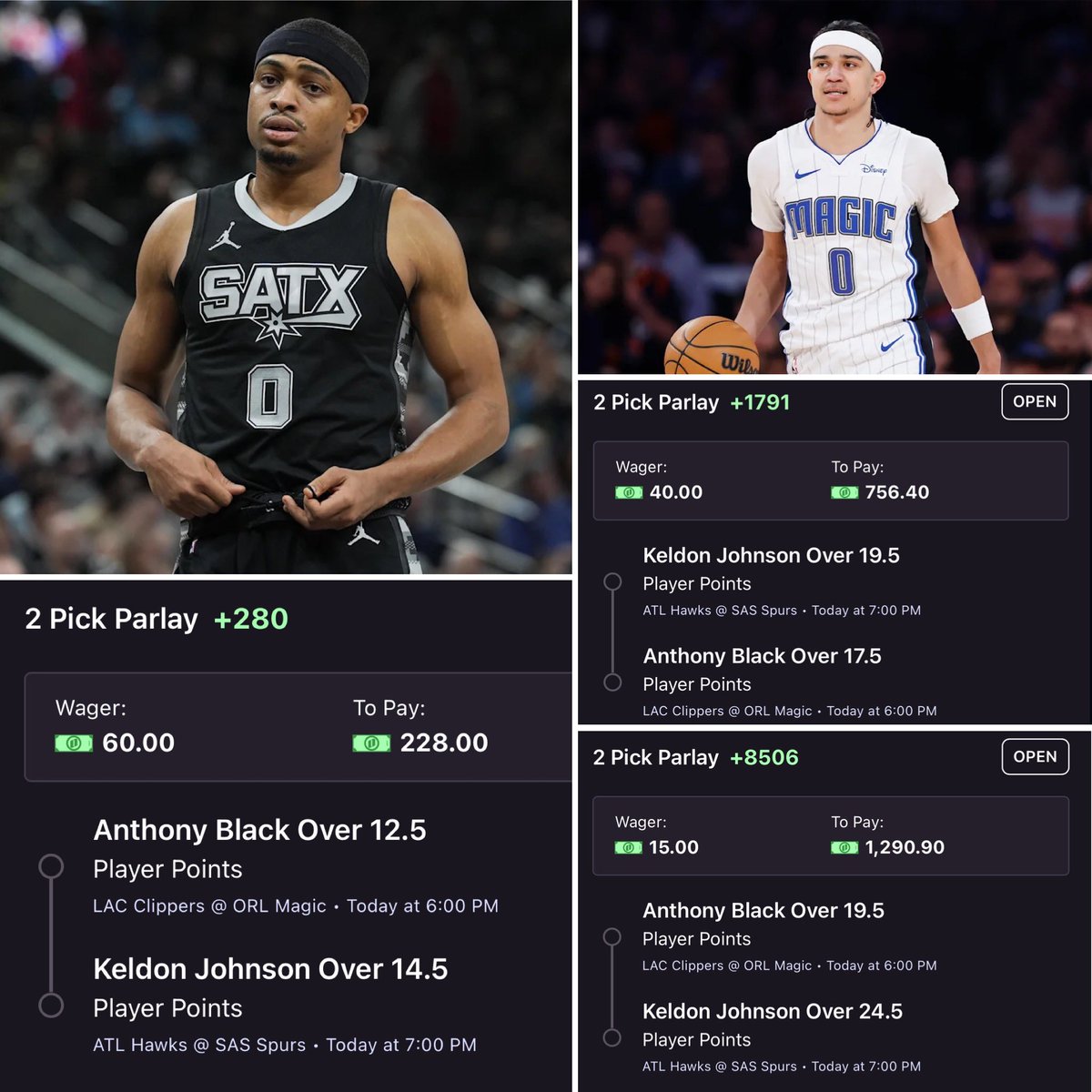 NBA Thursday Stack 🏀

TEAM ZERO 0️⃣🔥

Collab W/ <a href="/WhyNotKayDee/">𝙂𝙤𝙙𝙎𝙥𝙚𝙚𝙙 𝙆𝙖𝙮𝘿𝙚𝙚</a> 🚀

Keldon Johnon x Anthony Black PTS 🪣

13 / 15 - (+280) 📈
18 / 20 - (+2097) 🔥
20 / 25 - (+8636) 🥵

Odds via <a href="/OnyxOdds/">Onyx</a> &amp; have improved since we locked it in! 📈 

Links in replies 🔗⬇️