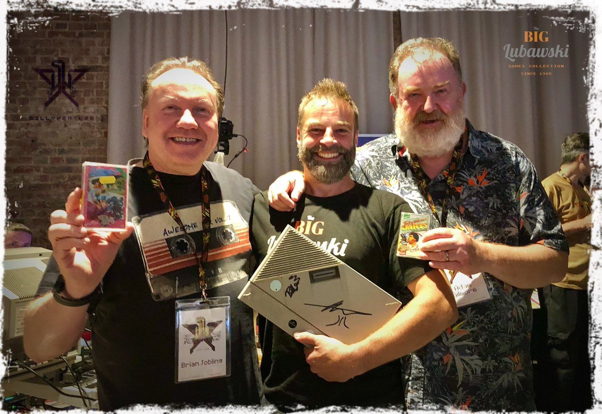 Philsan69's tweet image. Silly Venture 2025 Winter Edition has started. In the 2nd photo #Atari8bit computers programmer Brian Jobling and musician Adam Gilmore (and collector Adam Lubawski) #atari #demoscene @brianjobling