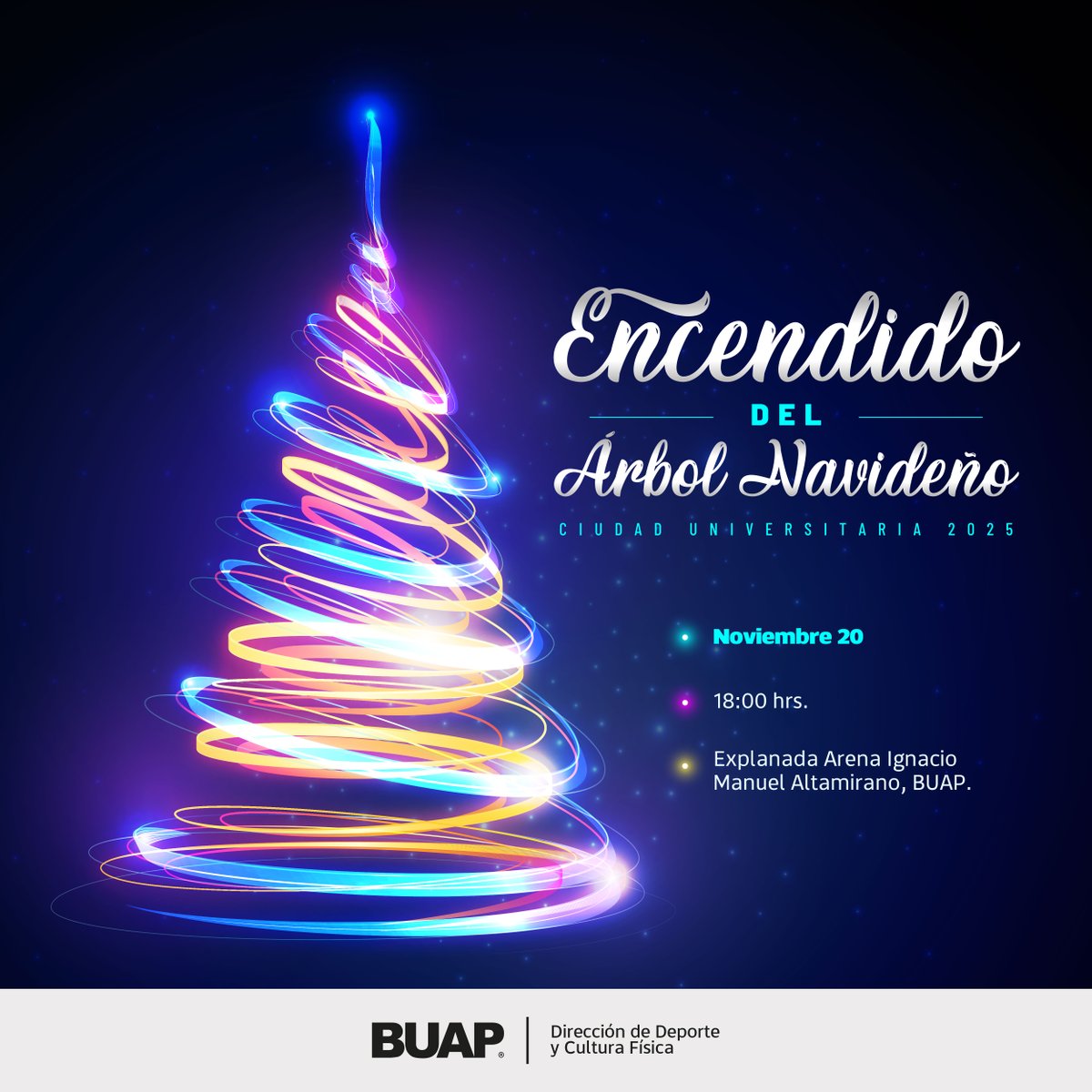 BUAPoficial's tweet image. 🎄Ciudad Universitaria se llena de la magia de la Navidad.

🐺Nos vemos hoy en el Encendido del Árbol Navideño.🧣

🗓️20 de noviembre de 2025.
🕕18:00 horas.
📍Explanada Arena Ignacio Manuel Altamirano, CU.