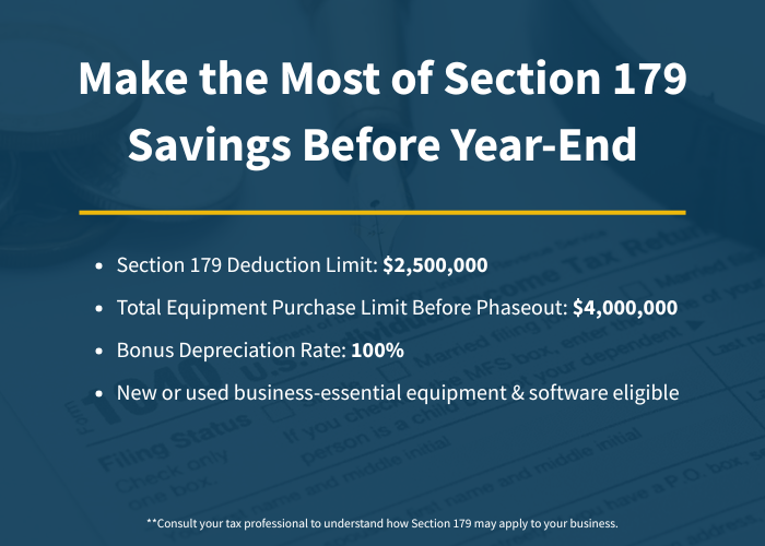 EquipFinanceKC's tweet photo. Year-end is one of the best times to invest in new or used business-essential equipment. With Section 179, businesses can secure assets now to reduce taxable income and strengthen their 2026 position. 

 Learn more on our website: https://t.co/qbTlIl9b9o https://t.co/ZeuWkRzJvy