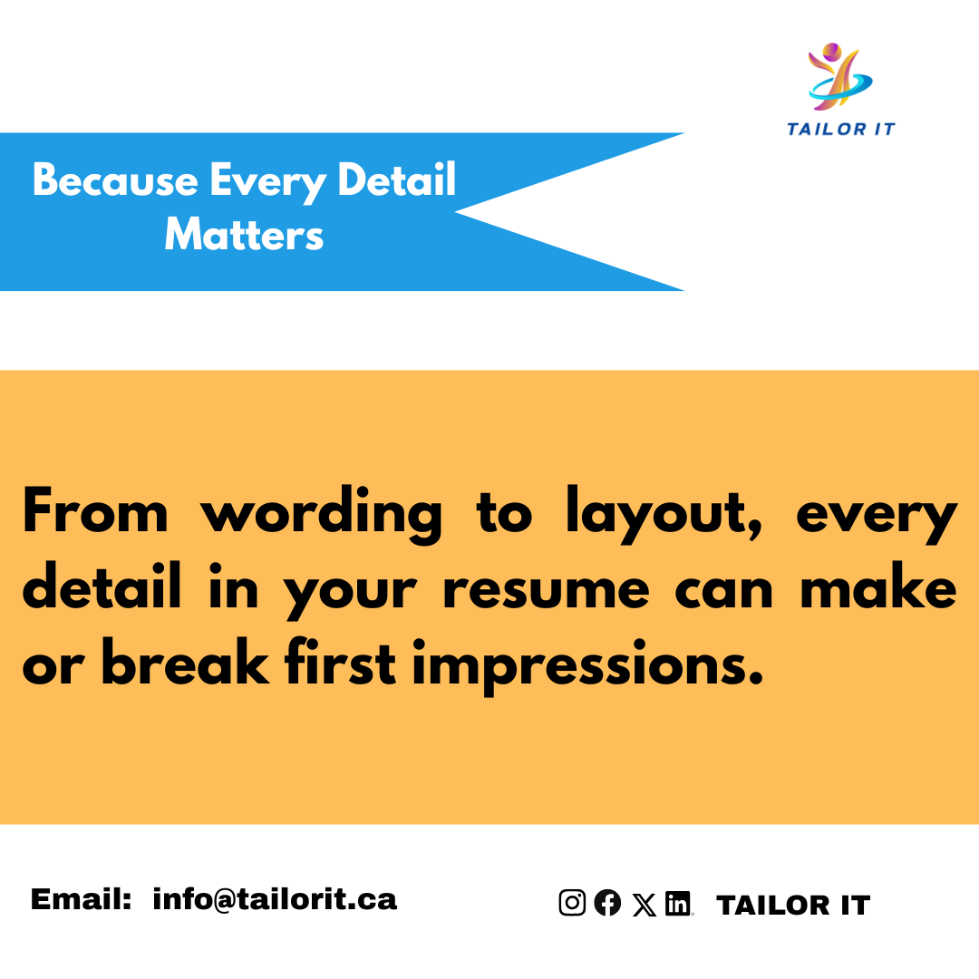 TailorIt_ca's tweet image. From wording to layout, every detail in your resume can make or break first impressions.

✅ Precision editing

✅ Eye-catching presentation

Send us an email to perfect your details on info@tailorit.ca

#cvwriting #resumewriting #resumetips #jobseeker #cv