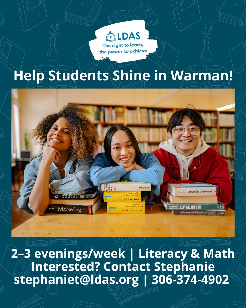 We’re looking for someone to help students with literacy and/or math 2–3 evenings per week at a public facility in Warman. On-the-job training is provided.

Interested or have questions? Send your resume or reach out directly to Stephanie at stephaniet@ldas.org or 306-374-4902