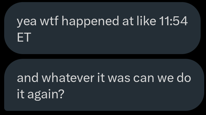 choffstein's tweet image. Me: yea wtf happened in markets today

HFT chat: